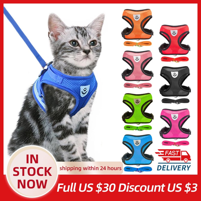 Cat Dog Harness Adjustable Vest Walking Lead Leash