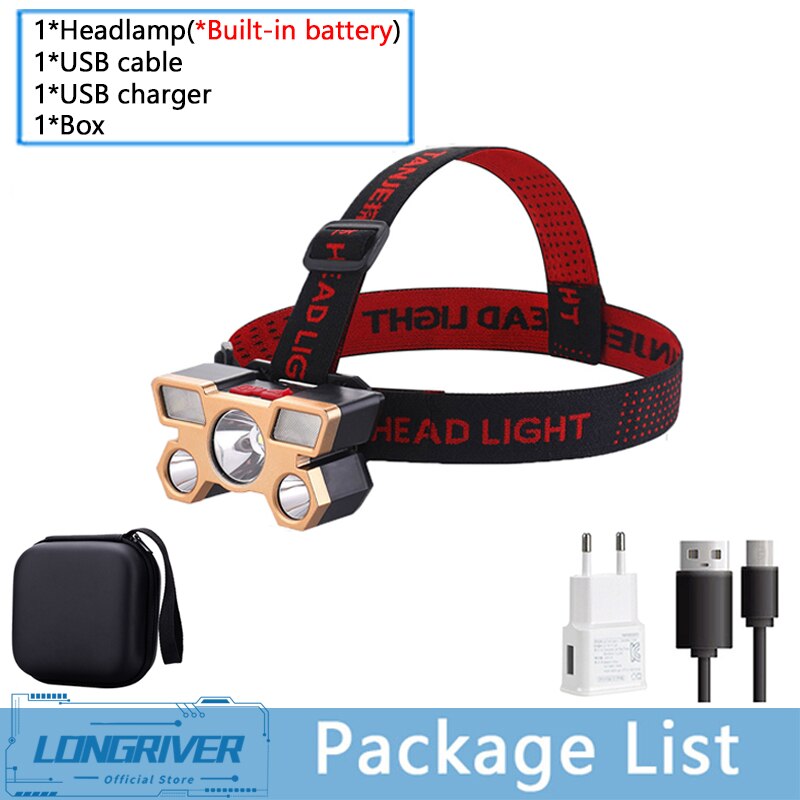 Rechargeable Portable 5 LED Headlight Strong Light